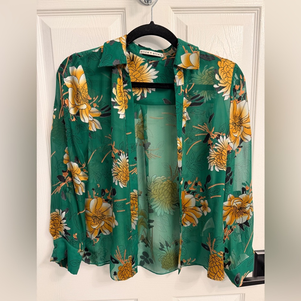 Alice + Olivia Emerald Floral Blouse in XS